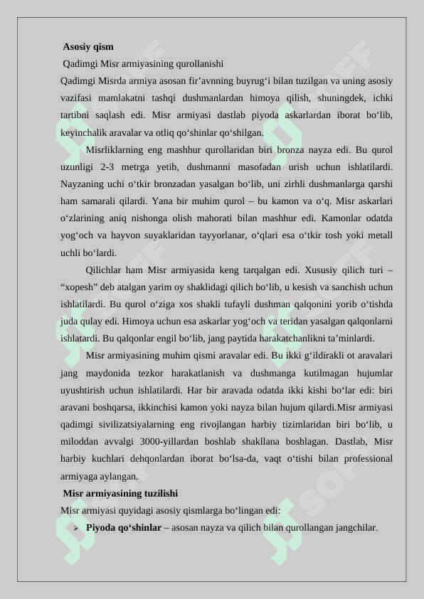 Qadimgi Misr va Mesopotamiya armiyasining qurollanishi maqola 2