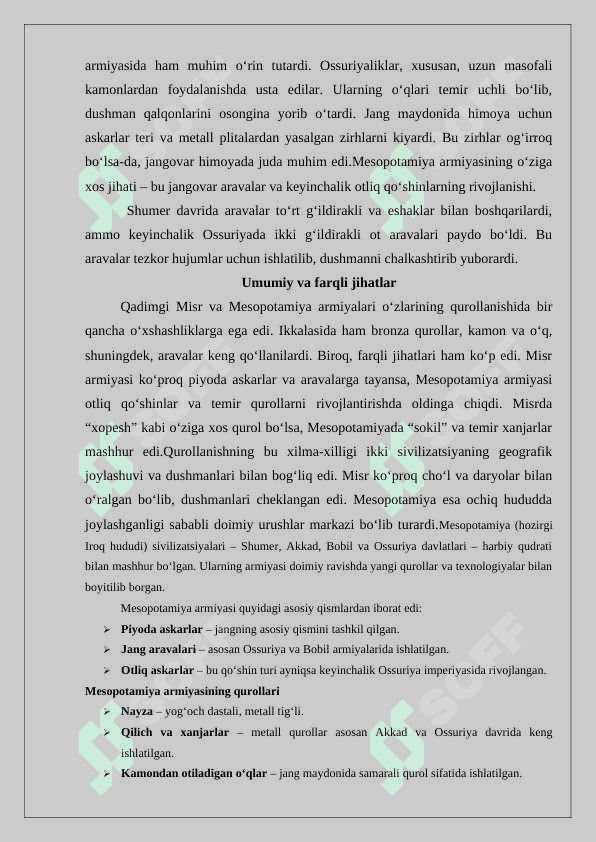Qadimgi Misr va Mesopotamiya armiyasining qurollanishi maqola 4