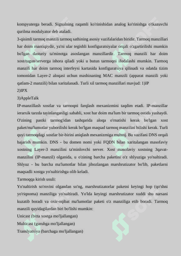 Tarmoq komponentlari ,tarmoq arxitekturasi.Monitoring tarmoģi 3