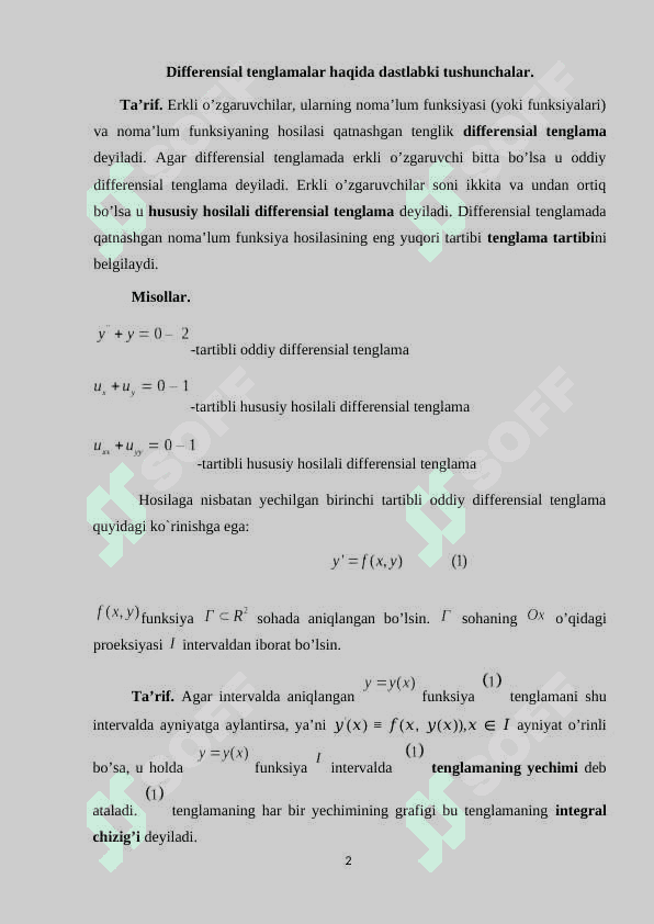 BIRINCHI TARTIBLI XUSUSIY HOSILALI DIFFERENSIAL TENGLAMALAR 2