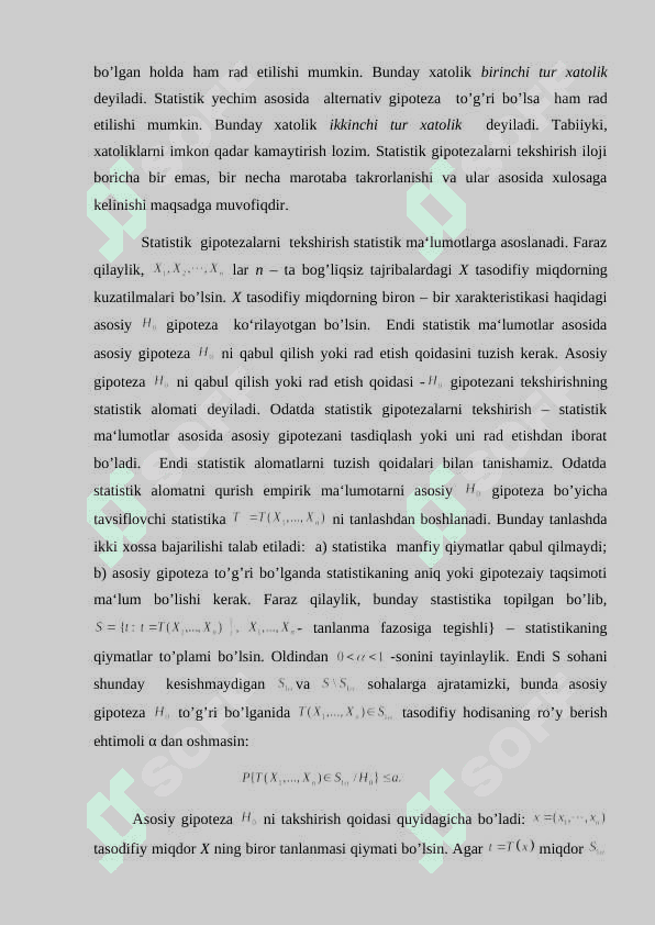 Birinchi va ikkinchi tur xatoliklar. Neyman Pirson teoremasi 6