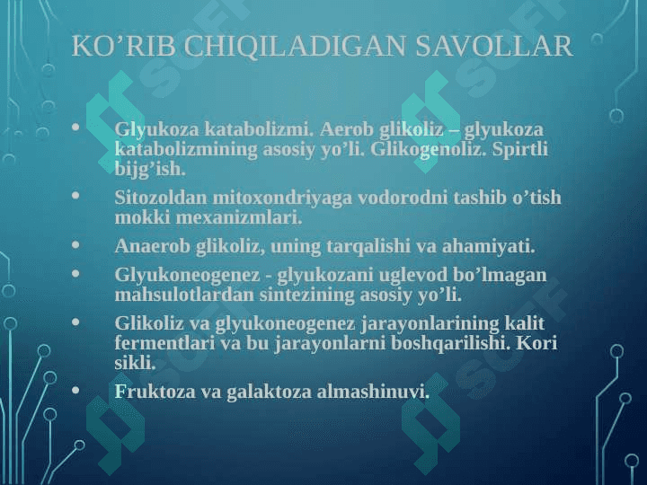 GLYUKOZА KАTАBOLIZMI VА GLYUKONEOGENEZ. PENTOZOFASFAT YO`LINING AHAMIYATI 2