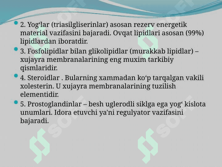 Lipidlarning tuzilishi, funksiyasi va metabolizmi 7