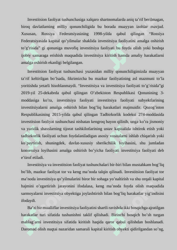 INVESTITSIYA TUSHUNCHASINING MAZMUNI VA UNGA BERILGAN TURLI TA’RIFLAR 8