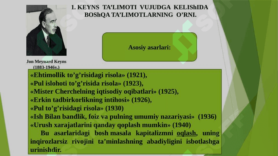 Jon Meynard Keyns ta’limoti va neokeynschilik. 2