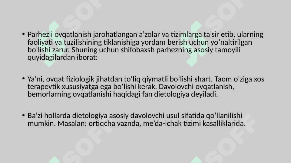 TIBBIYOTDA OVQATLANISH NAZARIYASI, PARHEZ STOLLARI 3