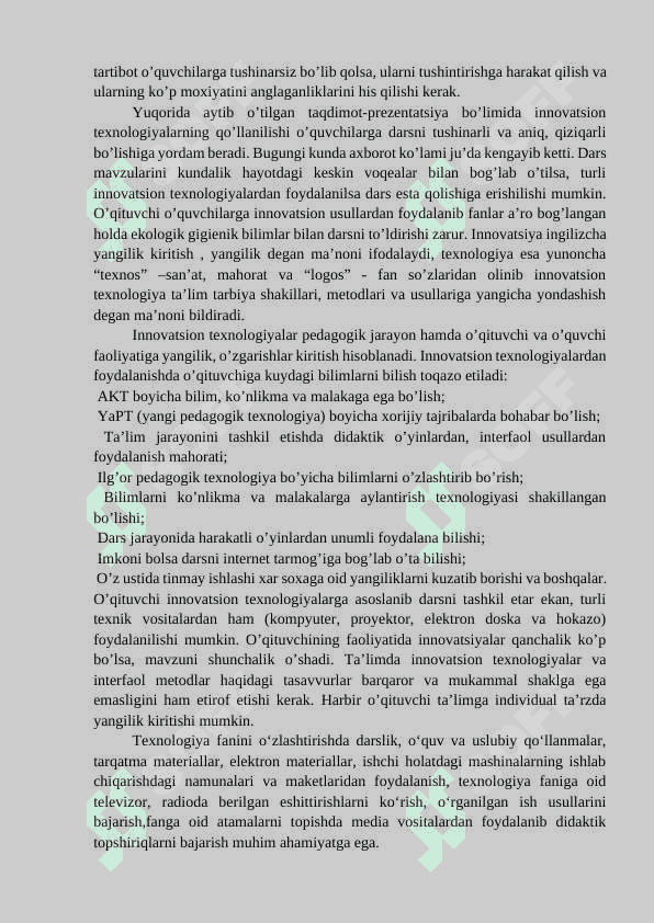 TEXNOLOGIYA DARSLARIDA INNOVATSION TEXNOLOGIYALARDAN FOYDALANISH 2