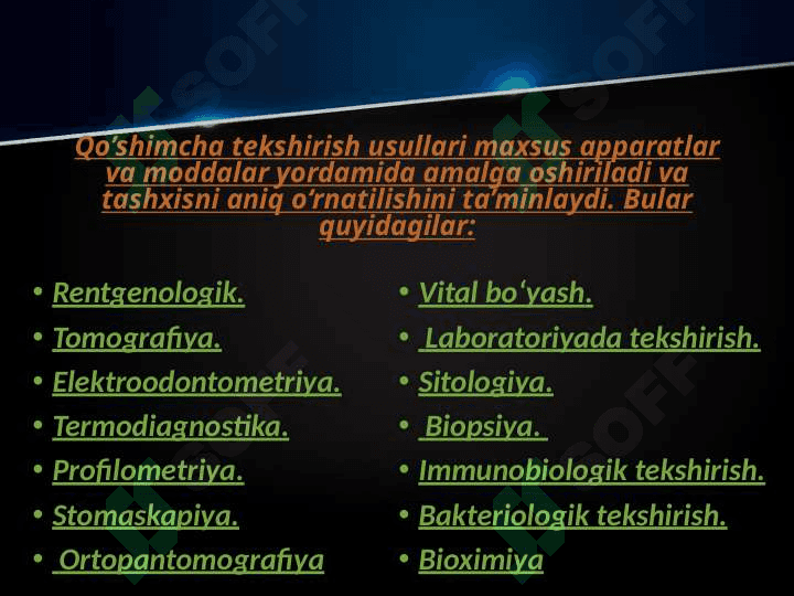 Stomatologik bemorni qo'shimcha tekshirish usullari 2