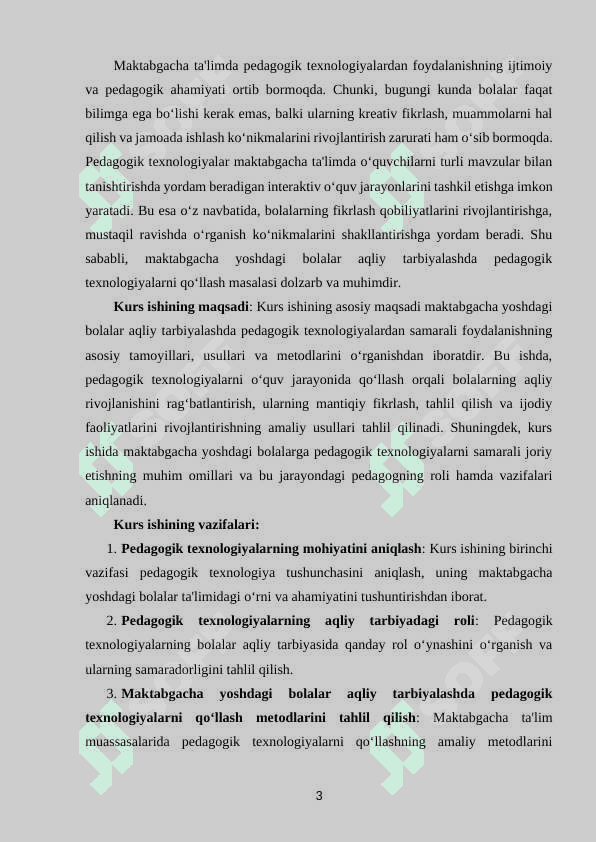 MAKTABGACHA YOSHDAGI BOLALARNI AQLIY TARBIYALASHDA,  PEDAGOGIK TEXNOLOGIYALARDAN FOYDALANISH 3