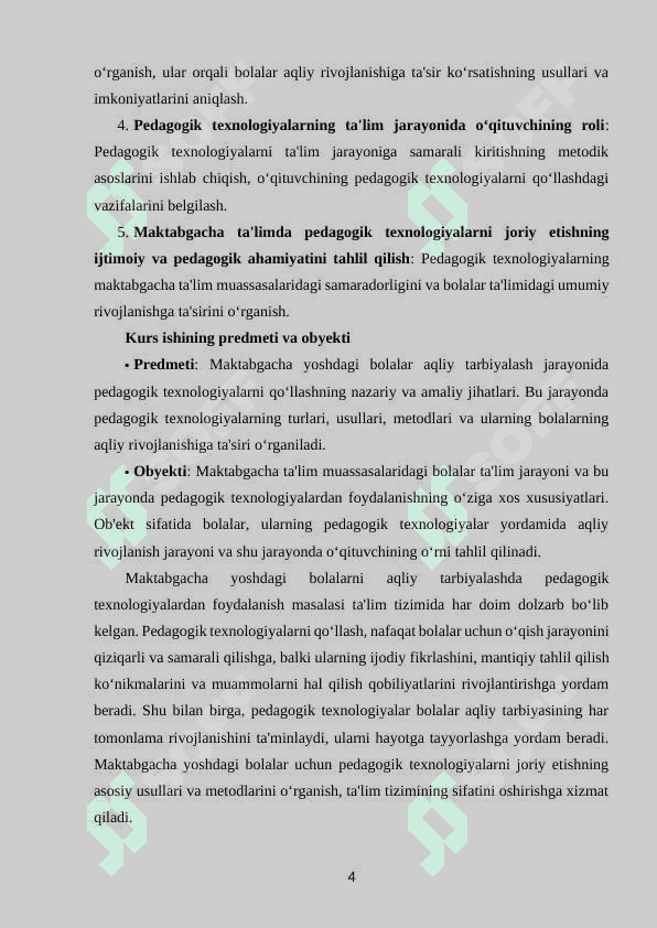 MAKTABGACHA YOSHDAGI BOLALARNI AQLIY TARBIYALASHDA,  PEDAGOGIK TEXNOLOGIYALARDAN FOYDALANISH 4