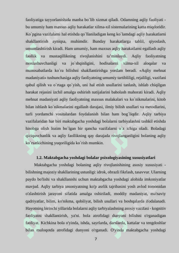 MAKTABGACHA YOSHDAGI BOLALARNI AQLIY TARBIYALASHDA,  PEDAGOGIK TEXNOLOGIYALARDAN FOYDALANISH 7