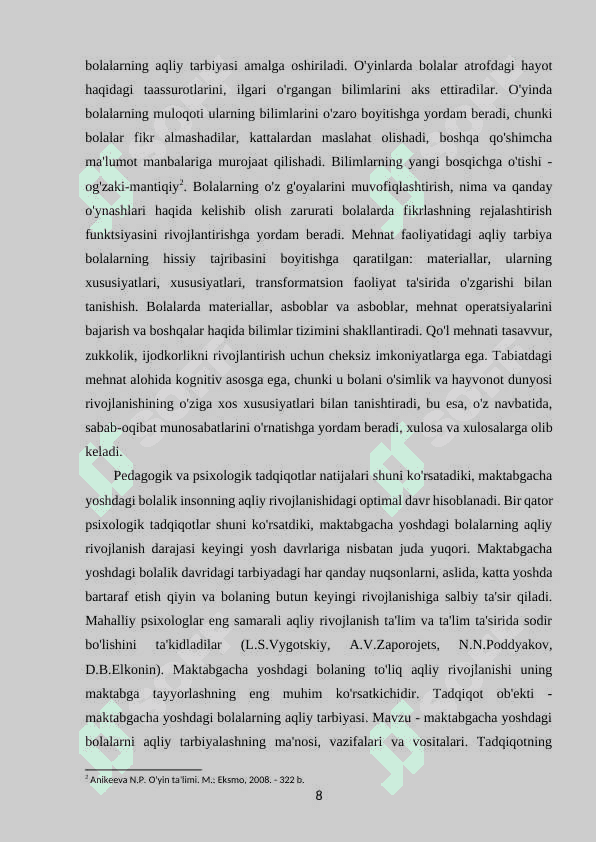 MAKTABGACHA YOSHDAGI BOLALARNI AQLIY TARBIYALASHDA,  PEDAGOGIK TEXNOLOGIYALARDAN FOYDALANISH 8