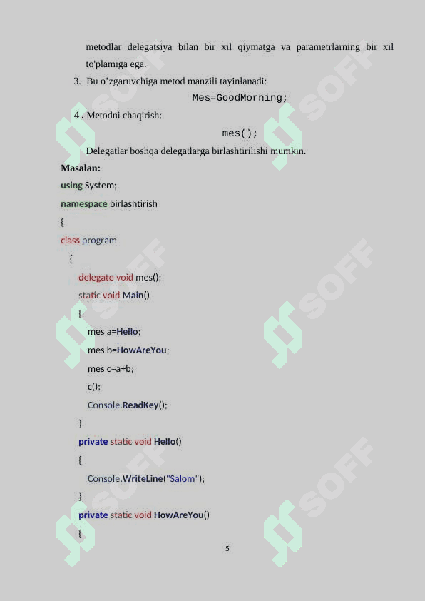 C# dasturlash tilida delegatlar bilan ishlash 5
