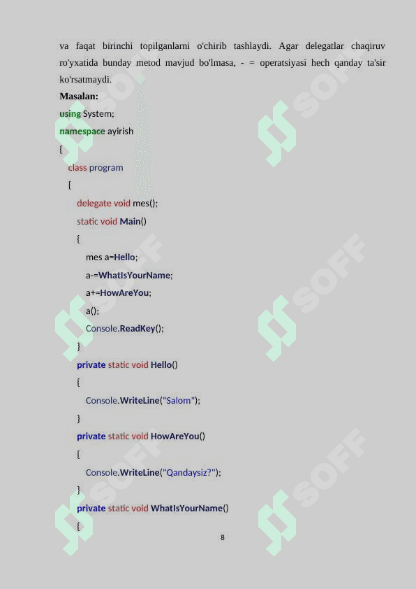 C# dasturlash tilida delegatlar bilan ishlash 8