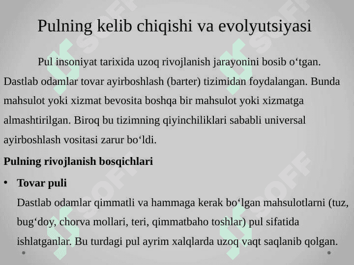 Pul haqida ,qanday ishlab chiqarilishi qayirdan kelishi qanday hom ashyodan tayyorlanishi haqida 4
