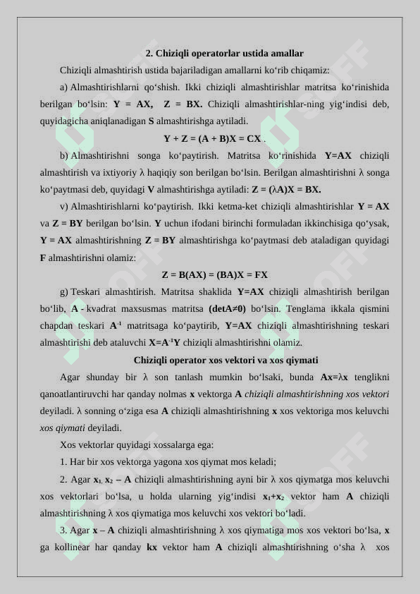 Chiziqli operatorlarning xos vector va xos  sonlari 4