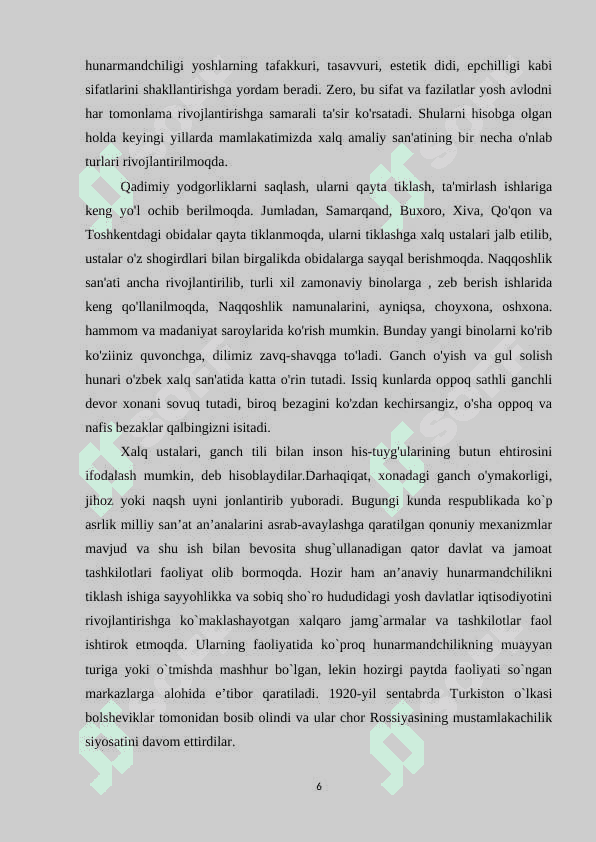 O’zbek milliy hunarmandchiligi haqida umumiy ma’lumot 6