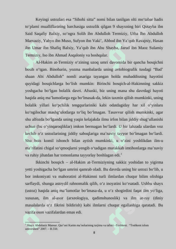 At -termiziyning hadis ilmini rivojlantirishdagi xizmatlari 8