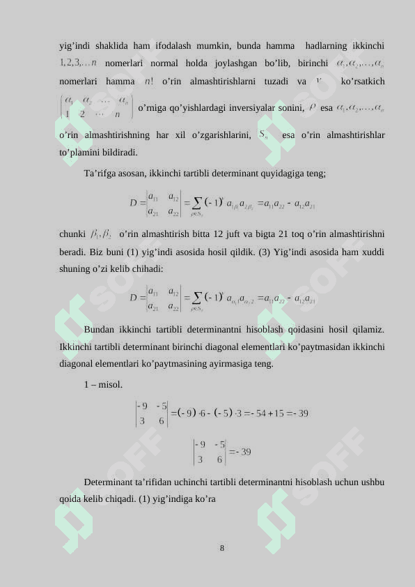 Determinantlarni hisoblash 8