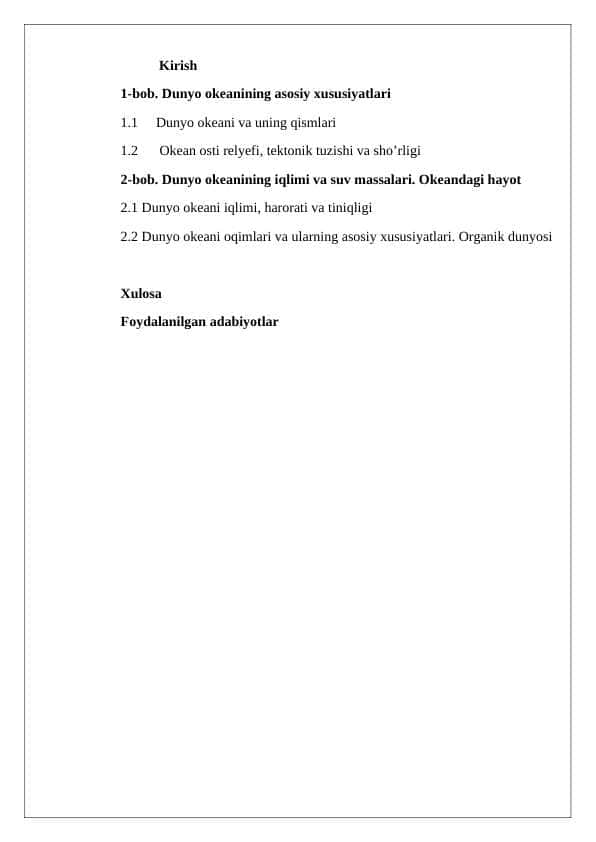 Dunyo okeanining asosiy xususiyatlari 1