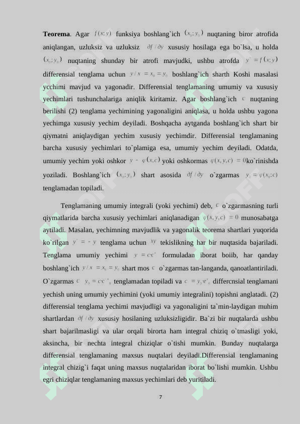 ELLIPTIK TIPDAGI BIR TENGLAMA UCHUN QO‘YILGAN CHEGARAVIY MASALANI  CHEKLI AYIRMALAR USULI YORDAMIDA YECHISH 7