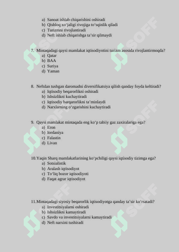 Yaqin va O‘rta Sharq mintaqasi mamlakatlari iqtisodiy rivojlanishining asosiy xususiyatlari va muammolari 2