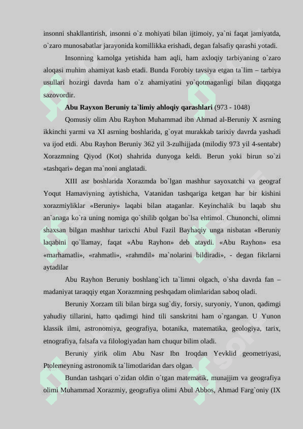 Abu Nasr Forobiy va Abu Rayxon Beruniylarning ta`limiy-axloqiy qarashlari 7