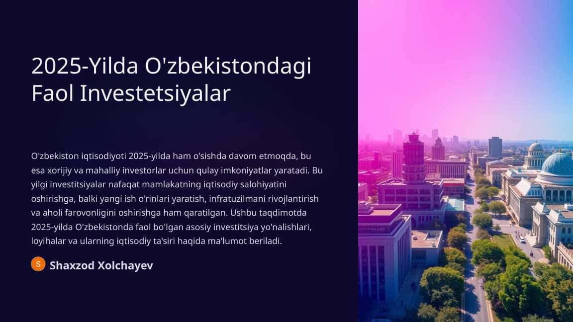 2025-Yilda O'zbekistondagi Faol Investetsiyalar