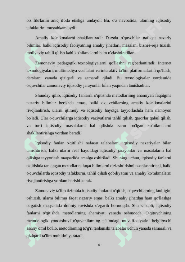 IQTISODIY FANLARNI O'QITISHDA DARS O'TISH METODLARINI TANLASHNING MEZONLARI 6