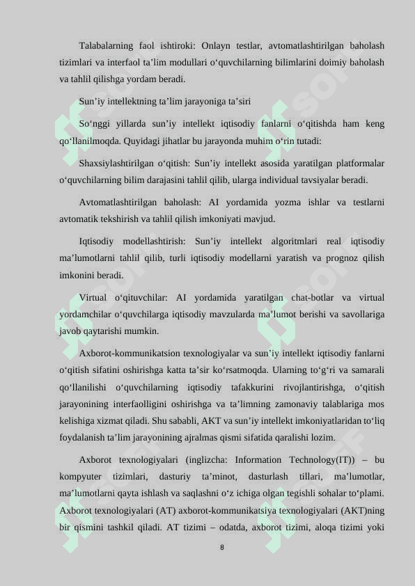 IQTISODIY FANLARNI O'QITISHDA DARS O'TISH METODLARINI TANLASHNING MEZONLARI 8