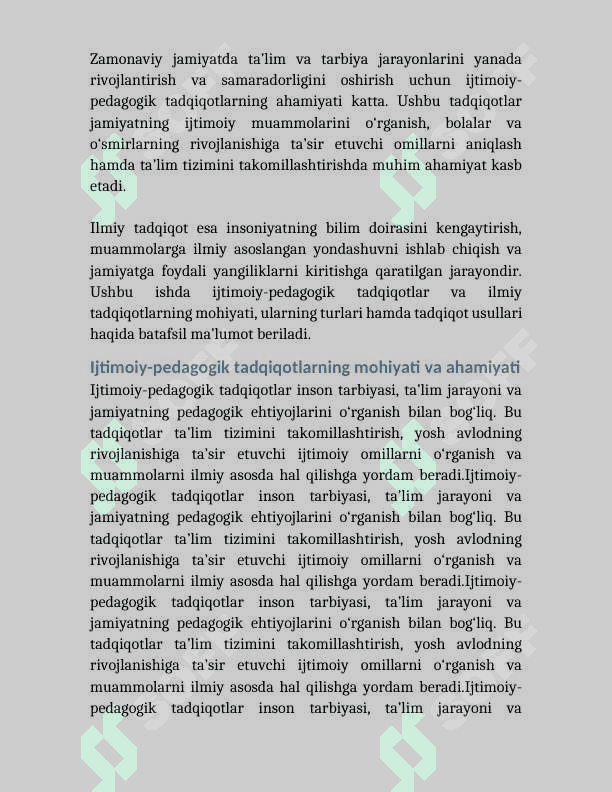 IJTIMOIY-PEDAGOGIK TADQIQOTLAR VA ILMIY TADQIQOTLARNING MOHIYATI 2