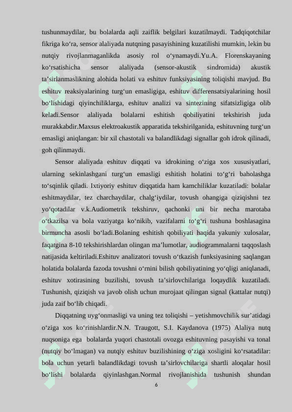 Sensor alaliyada nutq buzulishlarining o’ziga xos  xususiyatlari 6