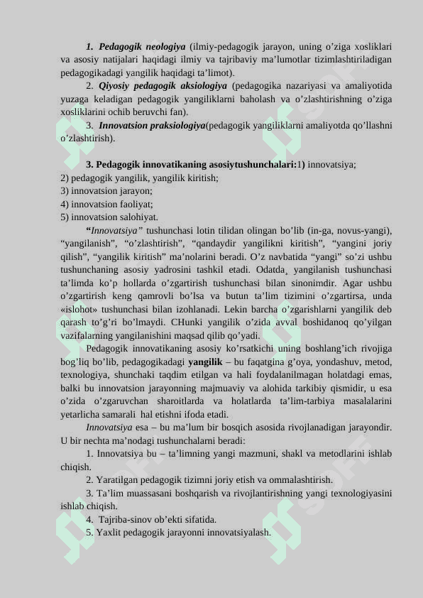 Pedagogik innovatika – Pedagogikaning alohida sohasi sifatida Innovatsiya va uning turlari. 3