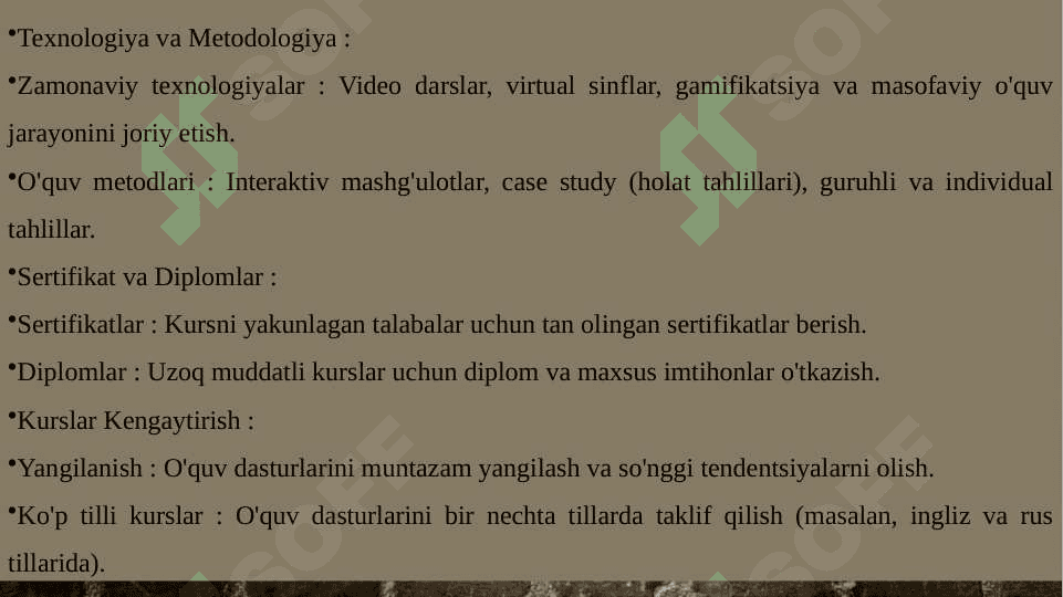 Tadbirkorlik faoliyatlarini tashkil etish Oʻquv kurslar biznesi soxasida 5