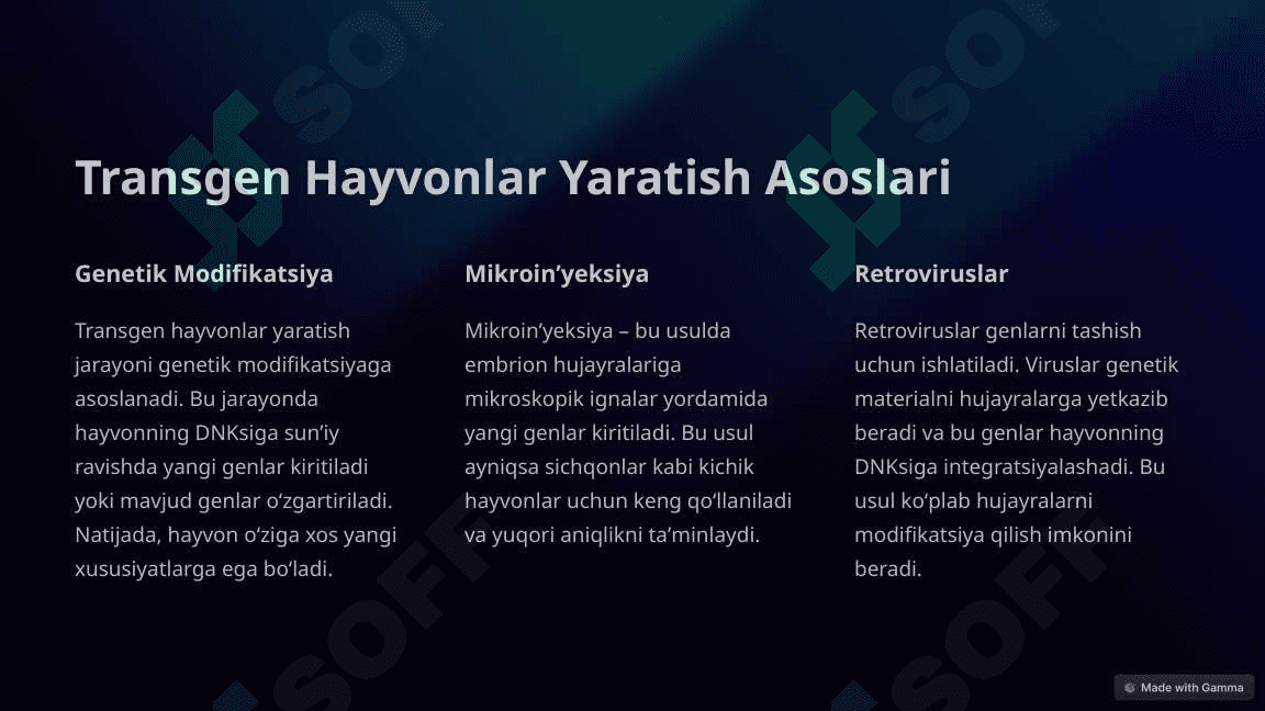 Transgen Hayvonlar Texnologiyasi- Ilm-Fan va Istiqbol 2