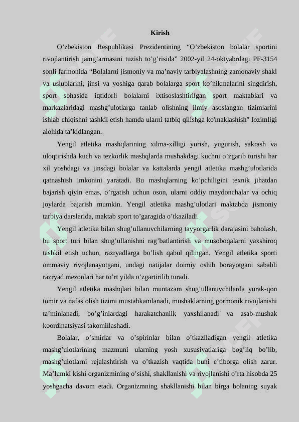Engil atletika mashg‘ulotlarini tashkillashtirish va o‘tkazish uslubiyoti  kurs ishi 2