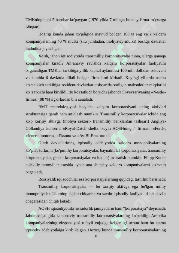 Dunyoning transmilliy kompaniyalari geografiyasi 8