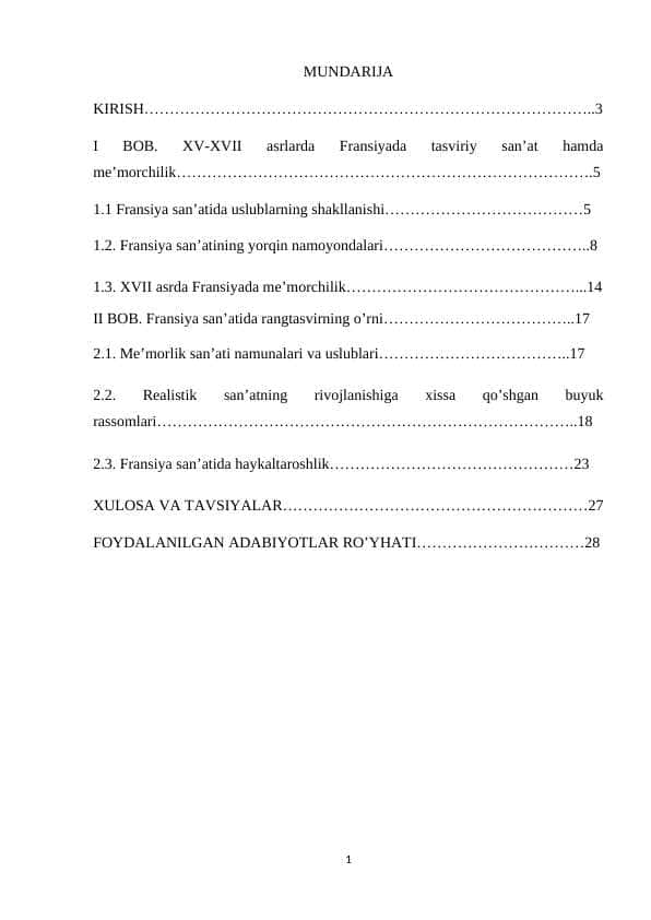 XV-XVII asrlarda Fransiya san’ati 1