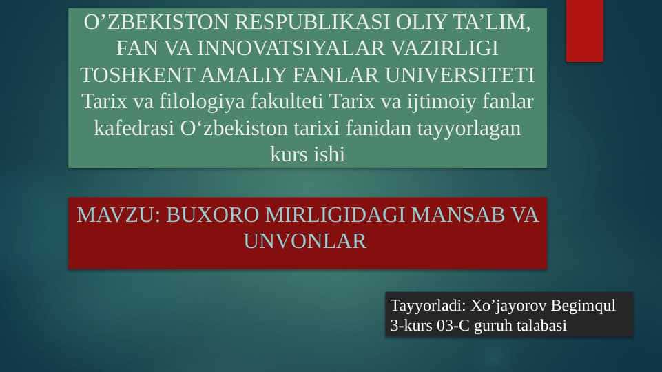 Buxoro amirligida mansab va unvonlar 1