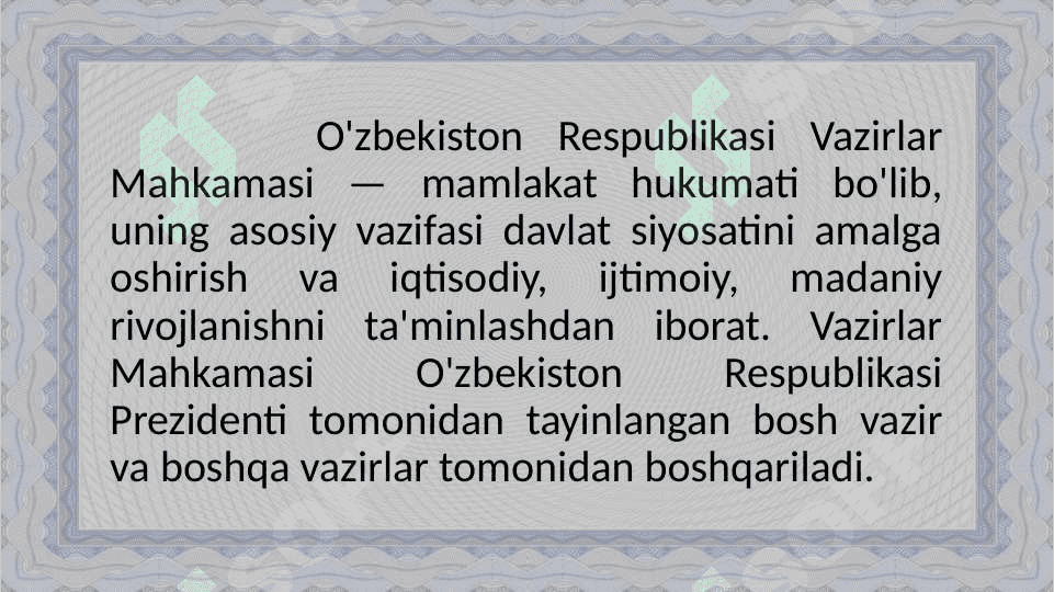 O‘zbekiston Respublikasi Vazirlar mahkamasi va uning asosiy funksiyalaridagi o’zgarishlar 2