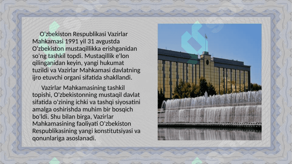 O‘zbekiston Respublikasi Vazirlar mahkamasi va uning asosiy funksiyalaridagi o’zgarishlar 3