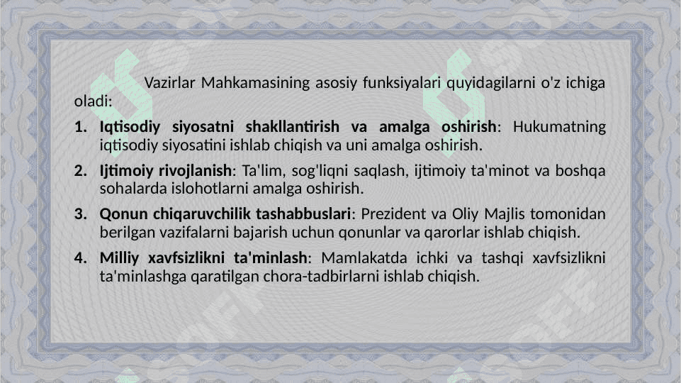 O‘zbekiston Respublikasi Vazirlar mahkamasi va uning asosiy funksiyalaridagi o’zgarishlar 4