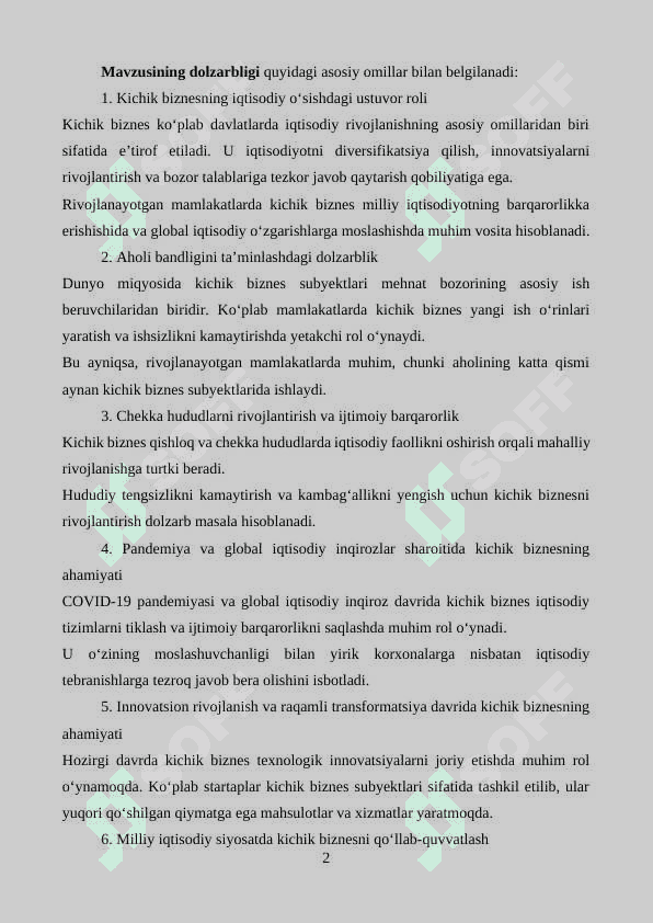 Kichik biznes va tadbirkorlikning mohiyati va mazmuni 2