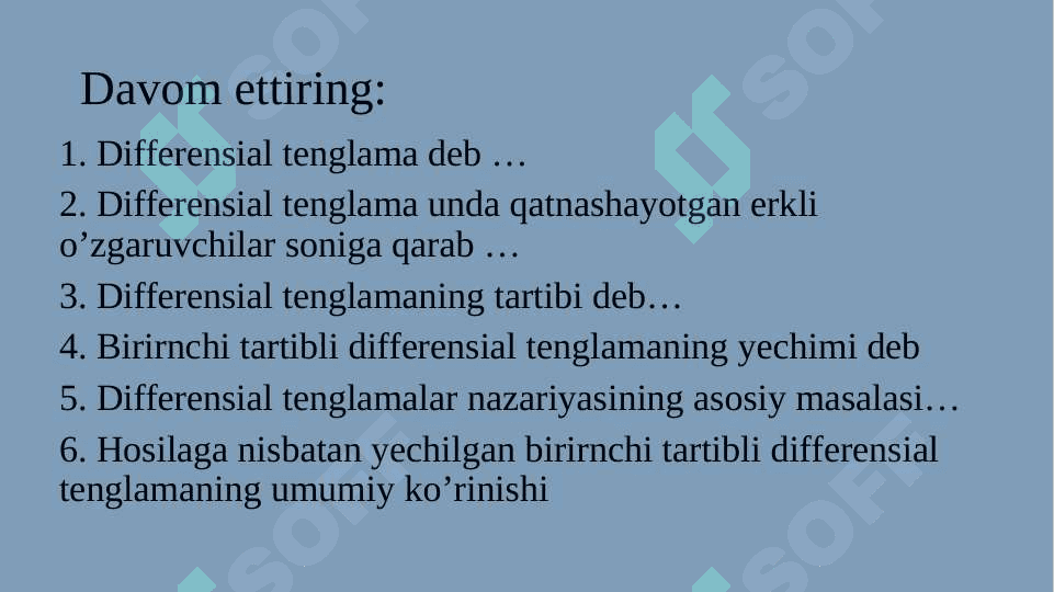 O‘zgaruvchilari ajraladigan va unga keltiriladigan differensial tenglamalar.  Bir jinsli differensial tenglamalar 3