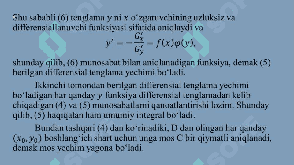 O‘zgaruvchilari ajraladigan va unga keltiriladigan differensial tenglamalar.  Bir jinsli differensial tenglamalar 7