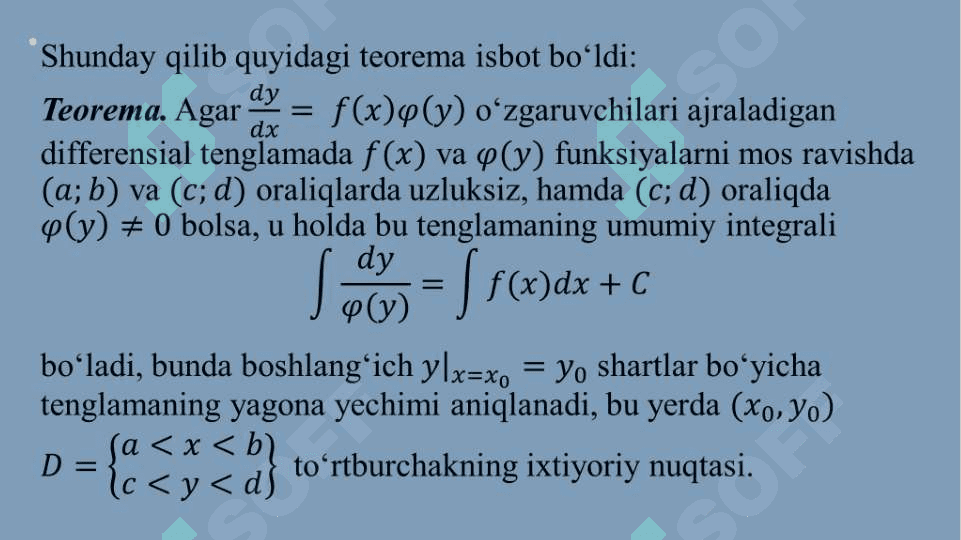 O‘zgaruvchilari ajraladigan va unga keltiriladigan differensial tenglamalar.  Bir jinsli differensial tenglamalar 8