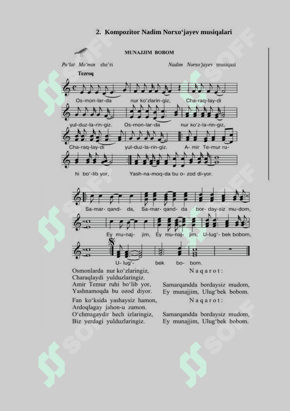 “Diyorim” R.Xo‘jaev she’ri, N. Norxo‘jaev musiqasi 4