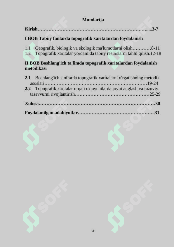 Topografik xaritalardan foydalanishni o'rganish metodikasi 2