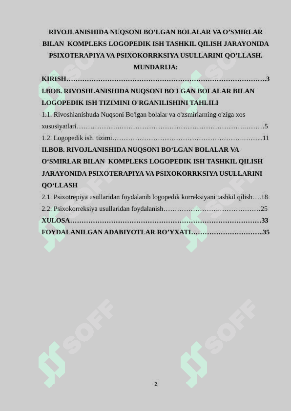 Rivojlanishida nuqsoni bo’lgan bolalar va o’smirlar bilan  kompleks logopedik ish tashkil qilish jarayonida psixoterapiya va psixokorrksiya usullarini qo’llash 2
