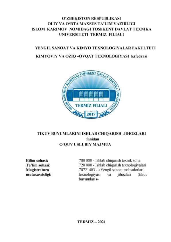 TIKUV BUYUMLARINI ISHLAB CHIQARISH JIHOZLARI 1
